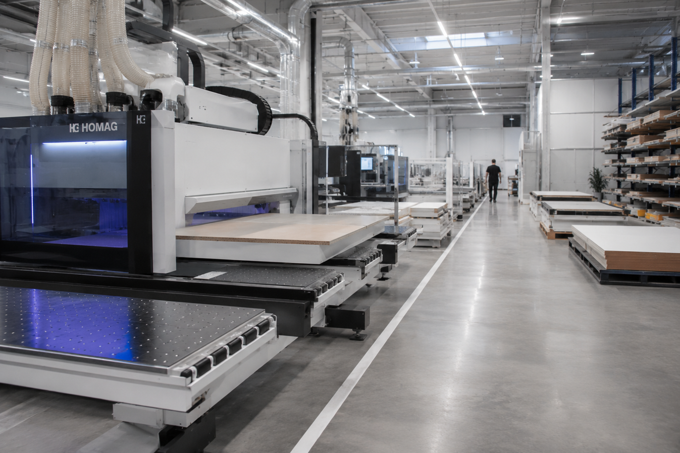 EWDAM furniture production hall with CNC machinery in Poland